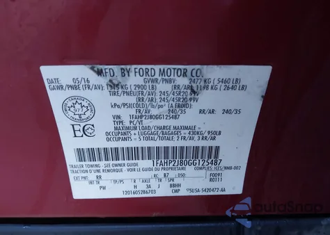 2016 Ford Taurus Limited from USA, damaged, VIN 1FAHP2J80GG125487